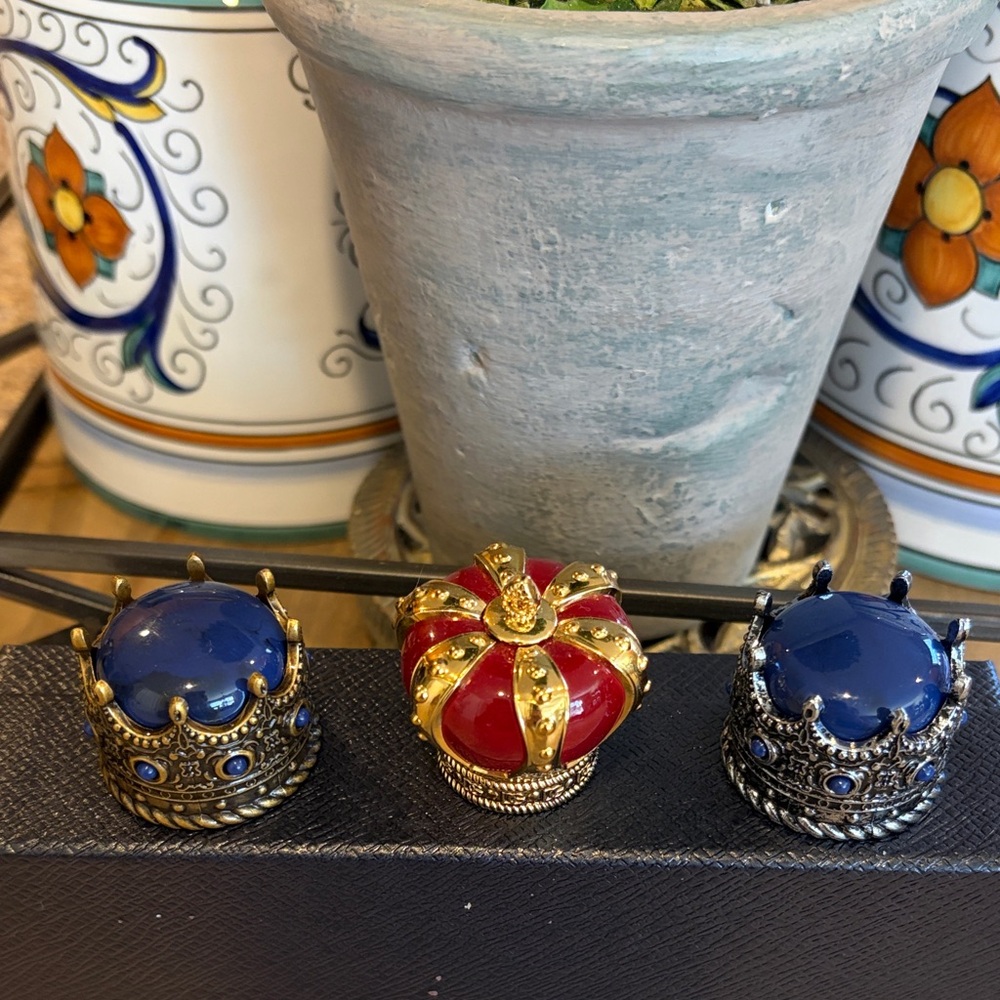 D&G Crown Trinket bottle tops  in Blue and Red with Gold Accents